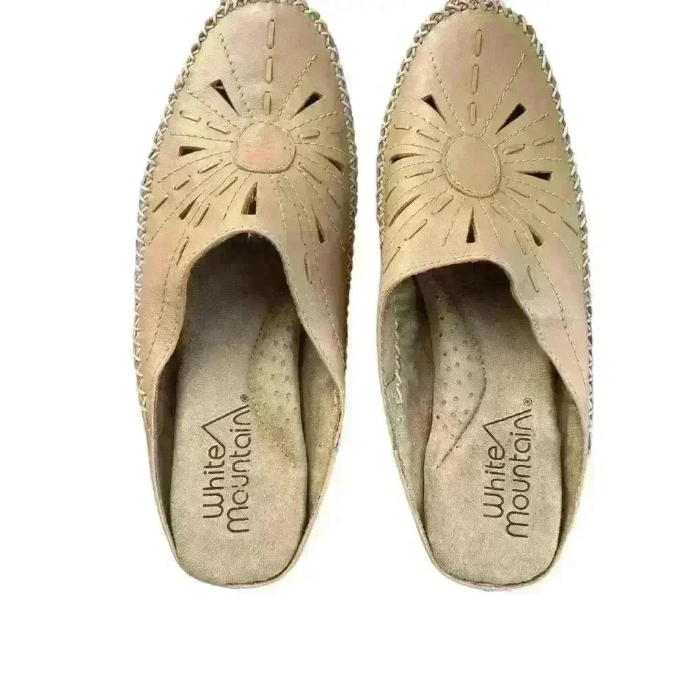 White Mountain Women’s Leather Slip on Clogs Size 7.5 Destiny Tan Career Comfort